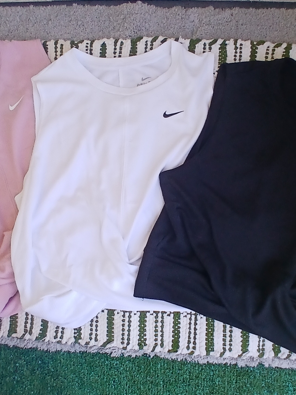 3-Nike White Sleeveless Tie Front Tank with Swoosh